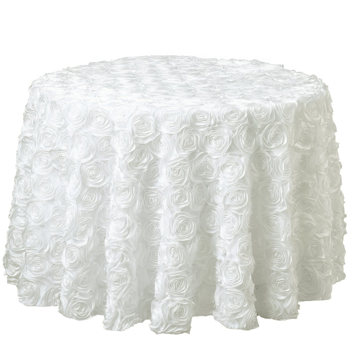132inch Ivory Grandiose Rosette 3D Satin Round Tablecloth
