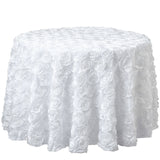 132inch White Grandiose Rosette 3D Satin Round Tablecloth