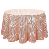 120inch Blush Rose Gold Glitz Sequin Geometric Tulle Round Tablecloth