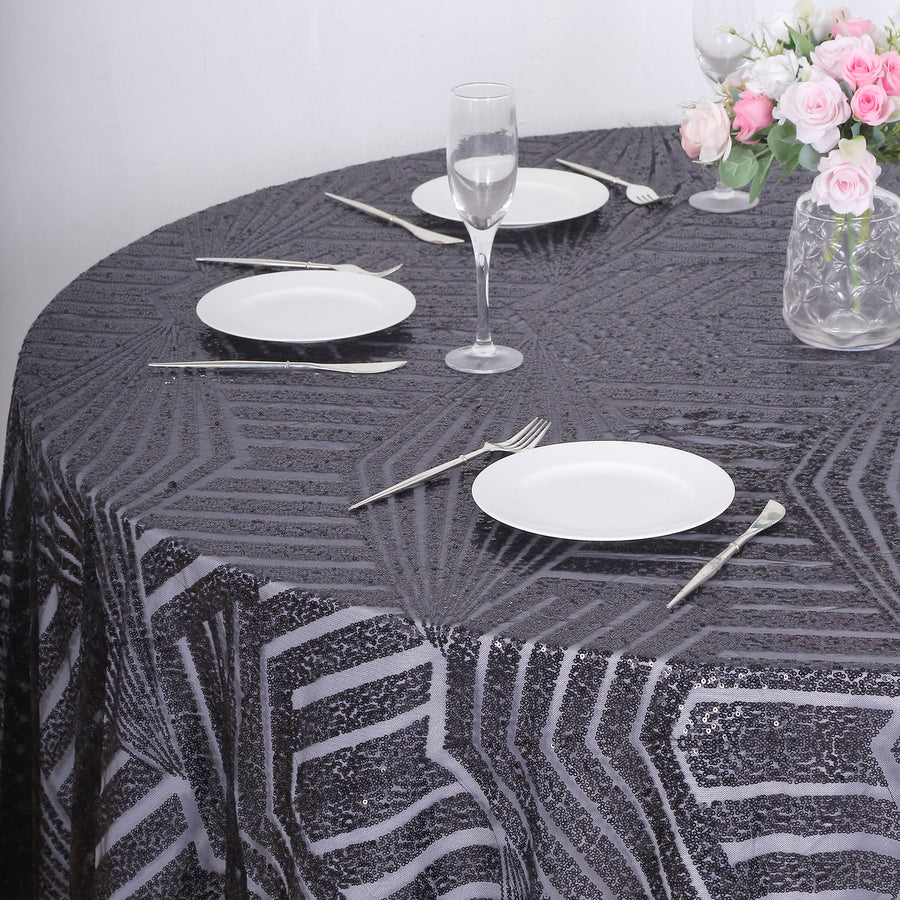 120inch Black Seamless Diamond Glitz Sequin Round Tablecloth