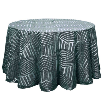 120" Hunter Emerald Green Seamless Diamond Glitz Sequin Round Tablecloth for 5 Foot Table With Floor-Length Drop