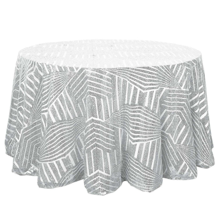 120inch Silver Geometric Glitz Art Deco Sequin Round Tablecloth