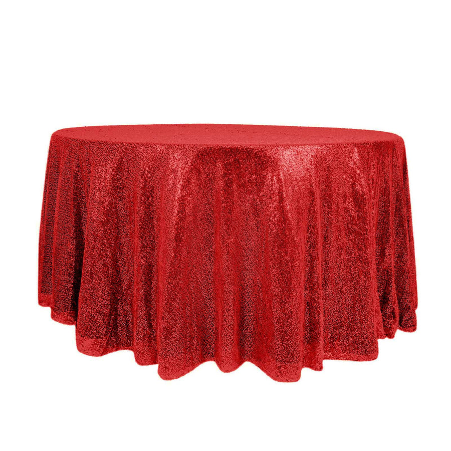 120" Red Premium Sequin Round Tablecloth