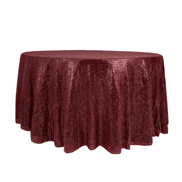 Sequin 120" Round Tablecloth Burgundy - Seamless Glittering Table Cover