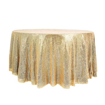 Sequin 120" Round Tablecloth Champagne - Seamless Glittering Table Cover