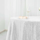 120" White Premium Sequin Round Tablecloth