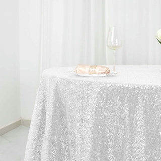 Experience Timeless Elegance with the White Sequin Tablecloth