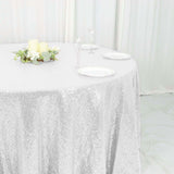 120" White Premium Sequin Round Tablecloth