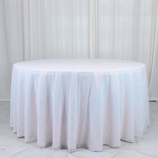 Add a Touch of Elegance with the Iridescent Blue Sequin Round Tablecloth