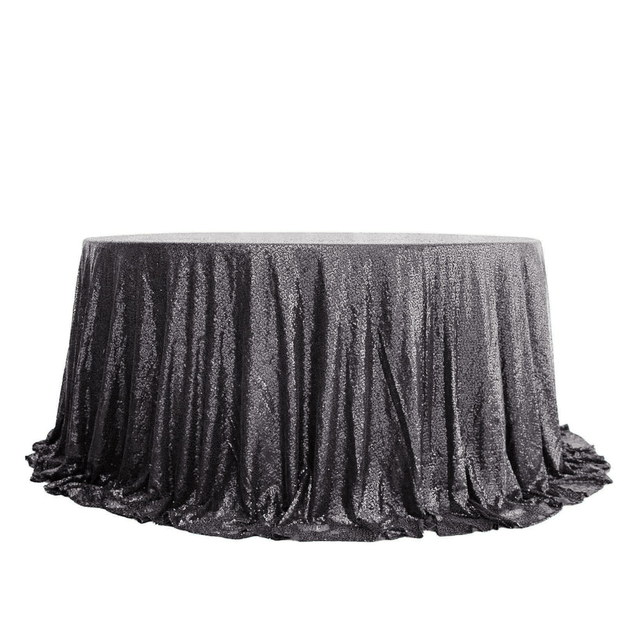 132inch Black Premium Sequin Round Tablecloth, Sparkly Tablecloth