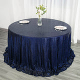 132inch Navy Blue Premium Sequin Round Tablecloth, Sparkly Tablecloth