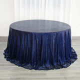 132inch Navy Blue Premium Sequin Round Tablecloth, Sparkly Tablecloth