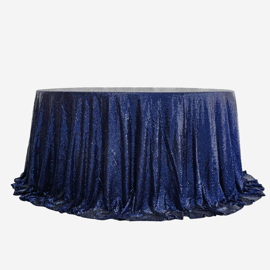 132inch Navy Blue Premium Sequin Round Tablecloth, Sparkly Tablecloth