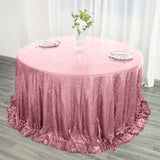 132inch Pink Premium Sequin Round Tablecloth, Sparkly Tablecloth