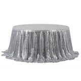 132inch Silver Premium Sequin Round Tablecloth, Sparkly Tablecloth#whtbkgd