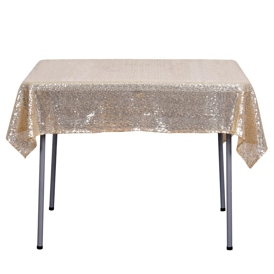 54" x 54" Champagne Premium Sequin Square Tablecloth
