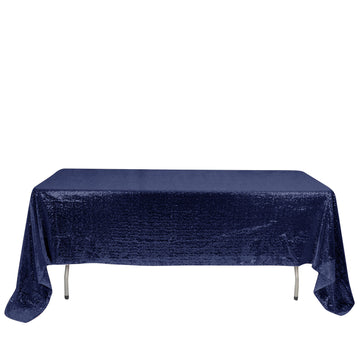 Sequin 60"x126" Rectangle Tablecloth Navy Blue - Glittering Finish Table Cover