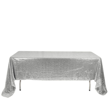 Sequin 60"x126" Rectangle Tablecloth Silver - Glittering Finish Table Cover