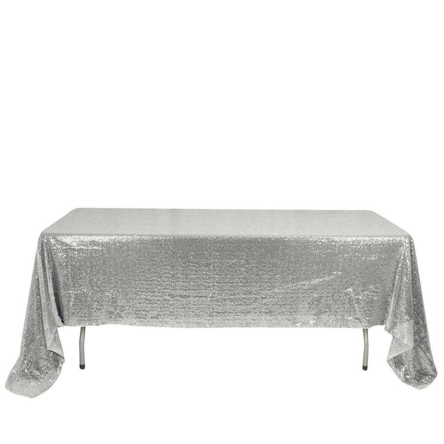 60"x126" Silver Premium Sequin Rectangle Tablecloth