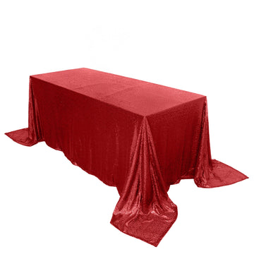 Sequin 90"x132" Rectangle Tablecloth Red - Seamless Sparkly Table Cover