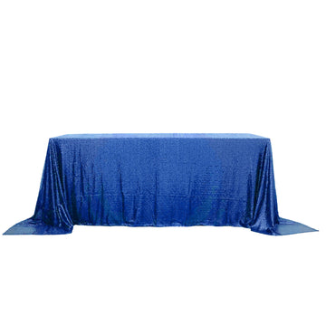 Sequin 90"x132" Rectangle Tablecloth Royal Blue - Seamless Sparkly Table Cover