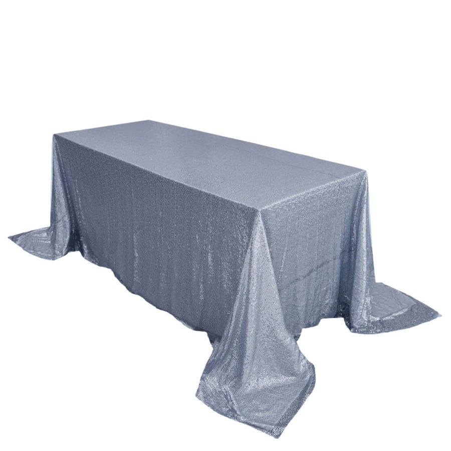 90inch x 132inch Dusty Blue Premium Sequin Rectangle Tablecloth