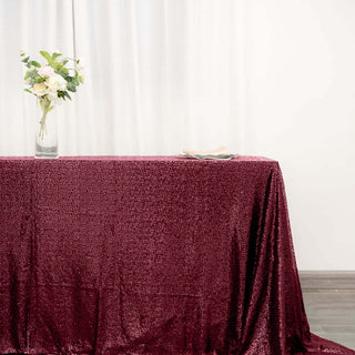 Enhance Your Party Table Decor with the Burgundy Sequin Tablecloth