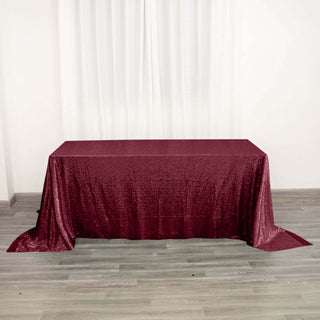 Add Elegance to Your Event with the Burgundy Sequin Tablecloth