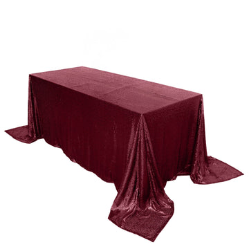 Sequin 90"x132" Rectangle Tablecloth Burgundy - Seamless Sparkly Table Cover