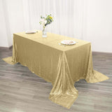 90 inch x 132 inch Champagne Premium Sequin Rectangle Tablecloth