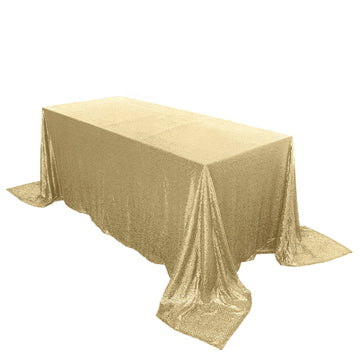 Sequin 90"x132" Rectangle Tablecloth Champagne - Seamless Sparkly Table Cover