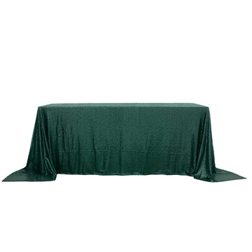 Sequin 90"x132" Rectangle Tablecloth Hunter Emerald Green - Seamless Sparkly Table Cover