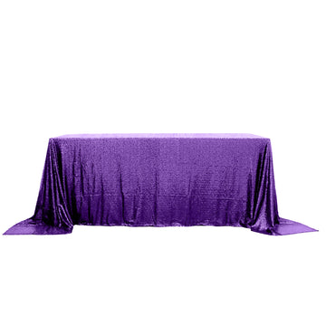 Sequin 90"x132" Rectangle Tablecloth Purple - Seamless Sparkly Table Cover