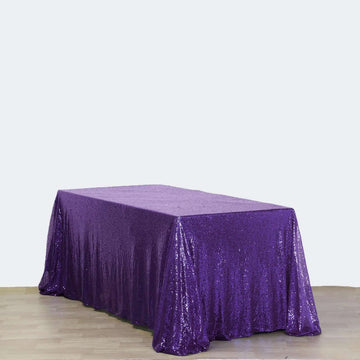 Sequin 90"x156" Rectangle Tablecloth Purple - Seamless Twinkling Table Cover