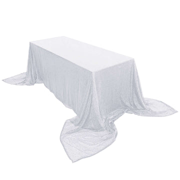 Sequin 90"x156" Rectangle Tablecloth White - Seamless Twinkling Design for Chic Celebrations