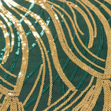120inch Hunter Emerald Green Gold Wave Mesh Round Tablecloth With Embroidered Sequins#whtbkgd