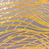 120inch Rose Gold Wave Mesh Round Tablecloth With Gold Embroidered Sequins#whtbkgd