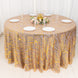 120inch Rose Gold Wave Mesh Round Tablecloth With Gold Embroidered Sequins