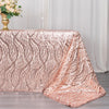 90x156inch Blush Rose Gold Wave Mesh Rectangular Tablecloth With Embroidered Sequins