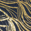 90x156inch Black Gold Wave Mesh Rectangular Tablecloth With Embroidered Sequins#whtbkgd