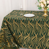 90x156inch Hunter Emerald Green Gold Wave Mesh Rectangular Tablecloth With Embroidered Sequins