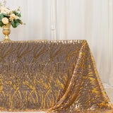 90x156inch Rose Gold Wave Mesh Rectangular Tablecloth With Gold Embroidered Sequins