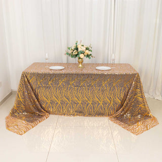 Elevate Your Event with the Rose Gold Wave Mesh Rectangular Tablecloth