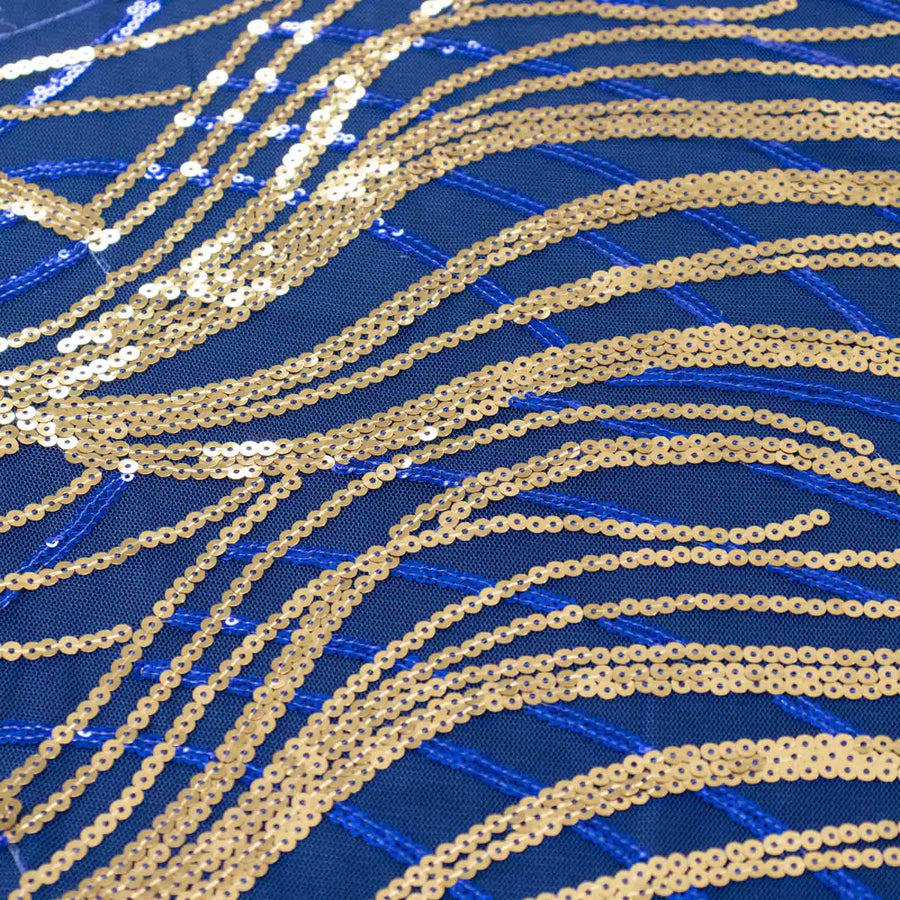 90x156inch Royal Blue Gold Wave Mesh Rectangular Tablecloth With Embroidered Sequins#whtbkgd
