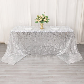 Elevate Your Event with the Silver Wave Mesh Rectangular Tablecloth