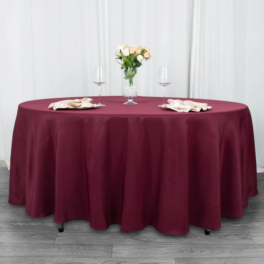 108inch Burgundy 200 GSM Seamless Premium Polyester Round Tablecloth