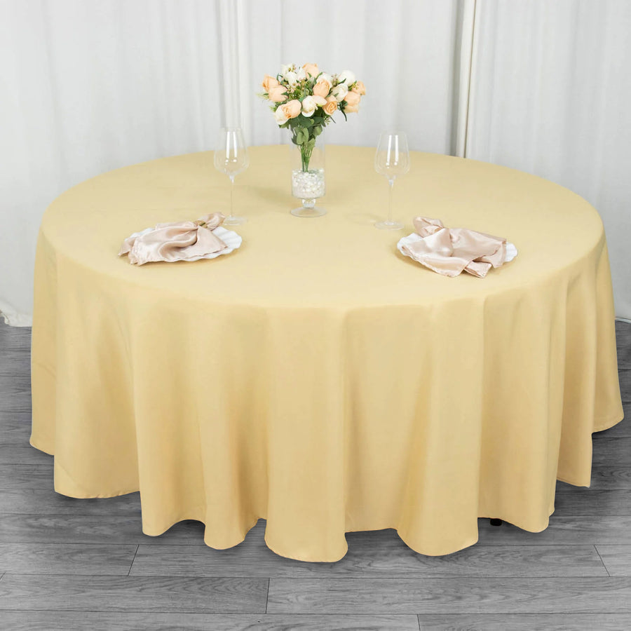 108" Champagne Seamless Premium Polyester Round Tablecloth - 220GSM