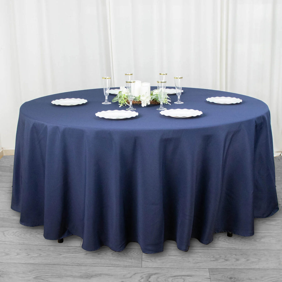 108" Navy Blue Seamless Premium Polyester Round Tablecloth - 220GSM