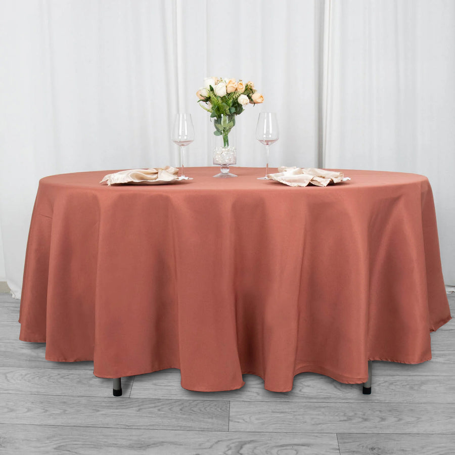 Terracotta (Rust) Seamless Premium Polyester Round Tablecloth 220GSM - 108inch