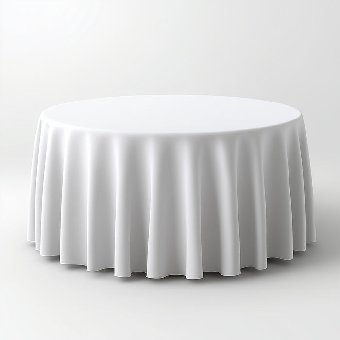 108" White Polyester Round Tablecloth